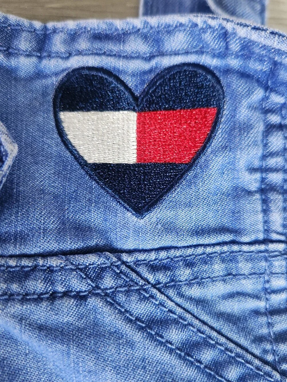 Vintage Tommy Hilfiger Girl’s Chambray Denim Overalls Patchwork Medium 8/10